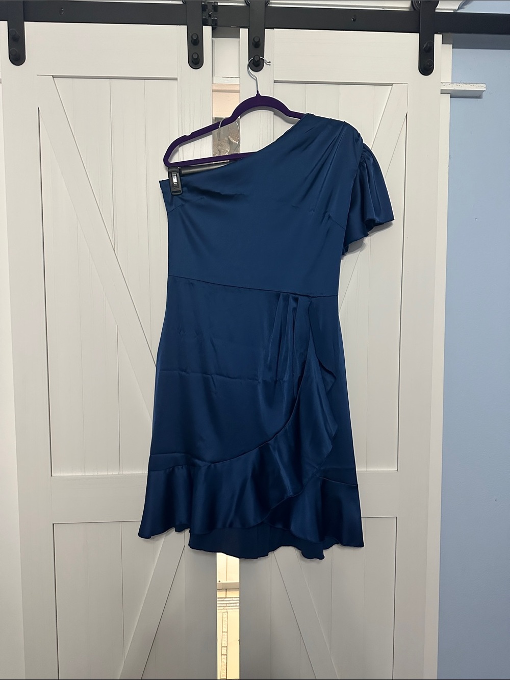 One-Shoulder Navy Blue Ruffled Dress
